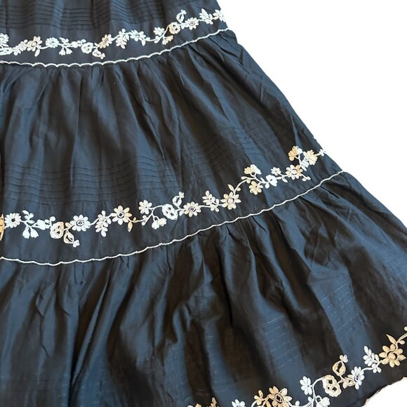 Farm Rio Embroidered Ruffle Maxi Skirt Tiered Cotton Black White Size Medium NWT - Picture 11 of 13
